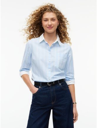 Tommy Hilfiger Womens Embroidered Crest Striped Oxford Shirt - Vessel Blue - XXL