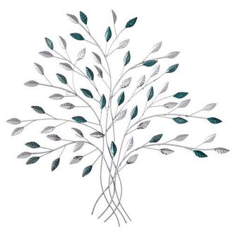 Nearly Natural 30-in x 30-in Hand-Painted Metal Tree of Life Wall Art Decor in Silver/blue at Nordstrom