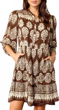 Rubyyaya Jaipur Midi Dress In Brown