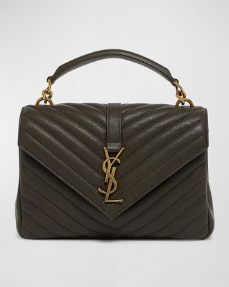 Saint Laurent College Medium Flap YSL Shoulder Bag in Quilted Leather