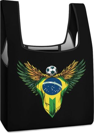 Generic Brazil Soccer Flag Brazilian Football Shopping Bag Reusable Grocery Tote Bag Foldable Handbag for Travel Picnic