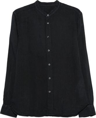 120% Lino Slim-fit overhemd met mandarijnkraag - Heren - Casual Overhemden - Blauw - M - Leer - Overhemden