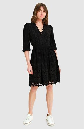 Belle & Bloom Sweet Talk Eyelet Mini Dress in Black at Nordstrom, Size Medium Au