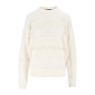 Fabiana Filippi Ronde hals trui met platina mohair & micro pailletten - Dames - Ronde hals truien - Beige - L - Pailletten - Truien & Vesten
