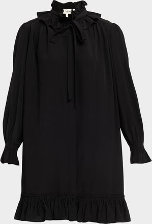 Chlo&eacute; Ruffle Neck-Tie Silk Mini Shirtdress