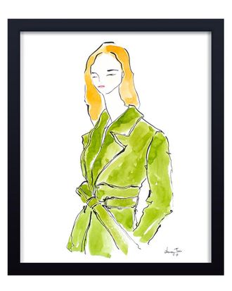Ready2HangArt Girl In Avocado Trench Framed Print Wall Art