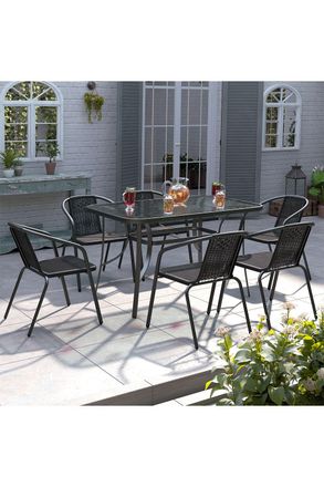 Living and Home Rectangle 6 - Person 120Cm Long Dining Set in Black