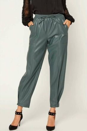 Current Air Drawstring Elasticated Waist Leather Pants In Green