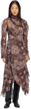 Diesel Asymmetric midi dress in chiffon and silk-crepe - Dresses - Woman - Brown
