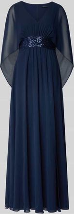 Swing Abendkleid mit Taillenband und Pailletten in Dunkelblau, Gr&ouml;&szlig;e 34