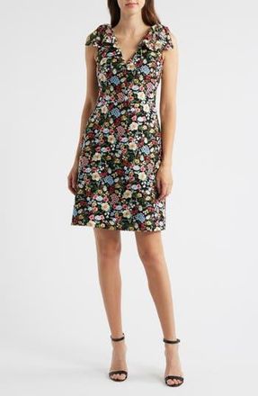 Eliza J Floral Embroidery Bow Detail Fit & Flare Dress in Black at Nordstrom Rack, Size 18 (Similar To 14W)