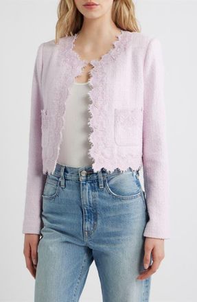 LoveShackFancy Erina Lace Trim Tweed Jacket in Parasol Blush at Nordstrom, Size 10