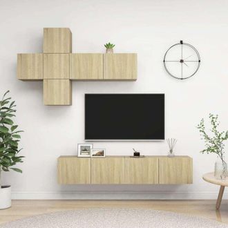 vidaXL 7 Piece TV Cabinet Set Sonoma Oak Engineered Wood vidaXL