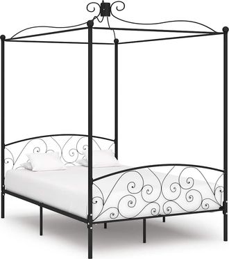vidaXL Estructura De Cama Con Dosel Metal Negro 140x200 Cm Vidaxl