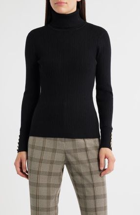 Elie Tahari The Sif Ribbed Turtleneck Top in Noir at Nordstrom, Size X-Small