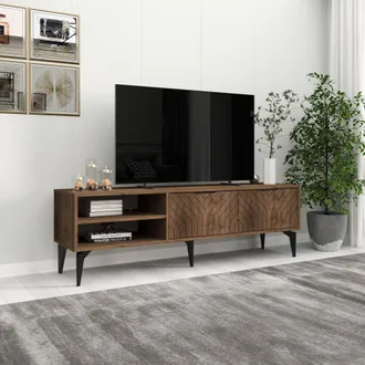 Dmora Mueble Para Tv Sambuci, Un Estante, 2 Puertas, 5 Compartimentos, 160x30x50h Cm Marr&oacute;n Nogal