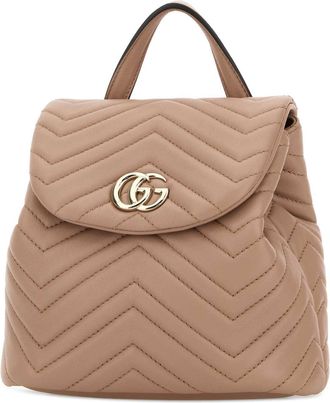 Gucci Womens Chevron-Quilted Leather Backpack Beige Nappa