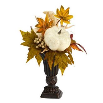 Nearly Natural 13-in Fall Pumpkin and Berries Artificial Autumn Arrangement in Decorative Urn in Orange at Nordstrom