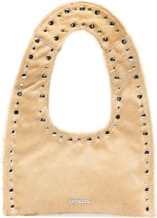 Gimaguas Tassen, Dames, Beige, ONE Size, Beige Pony Bont Handtas met Studs