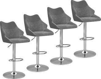 Woltu Woltu Juego De 4 Taburetes Altos De Bar Modernos - Dise&ntilde;o En Chenilla Y Pu, Giro De 360&deg;, Altura Regulable - Gris