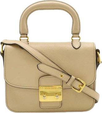 Miu Miu Pre-owned Madras Leder 2Way Handtas - Dames - Vintage Handtas - Beige - ONE Size - Leer - Vintage