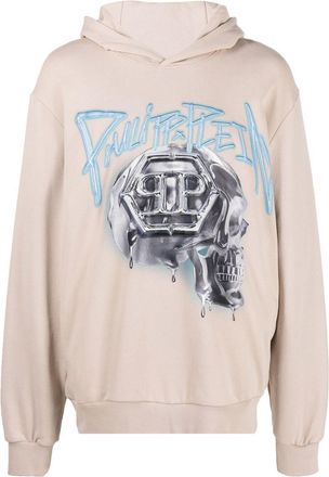 Philipp Plein skull-print long-sleeve hoodie - men - Cotton - XXXXL - Neutrals