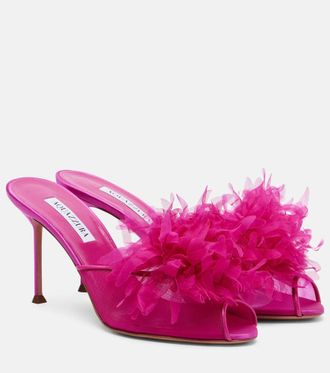 Aquazzura Poeme 85 floral-applique satin sandals