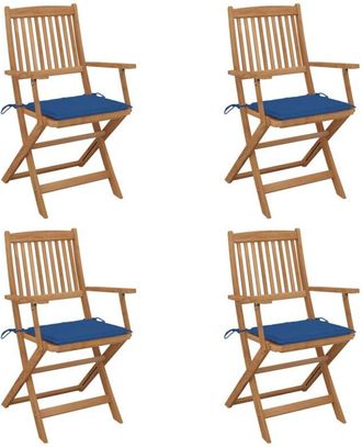 vidaXL Vidaxl - Sillas De Jard&iacute;n Plegables 4 Uds Y Cojines Madera Maciza Acacia