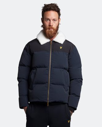 Lyle & Scott Mens Borg Collar Puffer Jacket in Navy - Size X-Large