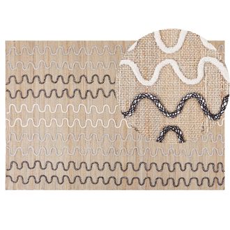 Beliani Alfombra De Yute Beige Blanco Negro 140 X 200 Cm Patr&oacute;n Geom&eacute;trico Retro Sogut