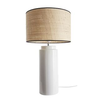 Miliboo Lampada da tavolo in ceramica smaltata bianco e paralume in rafia naturale H64 cm MAJES