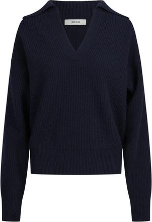 Jucca Ribbed Knit Zip-up Cardigan - Dames - V-hals truien - Blauw - S - Wol - Truien & Vesten