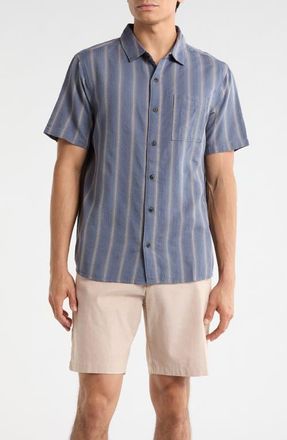 Roark Crosswinds Short Sleeve Cotton Blend Dobby Button-Up Shirt in Neptune at Nordstrom, Size Xx-Large