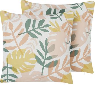 Beliani Conjunto De 2 Cojines De Poli&eacute;ster Multicolor Patr&oacute;n De Hojas 45 X 45 Cm Jard&iacute;n Patio Exterior Tegea
