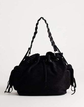 Topshop Simone borsa a secchiello a spalla con dettaglio tasca in nero