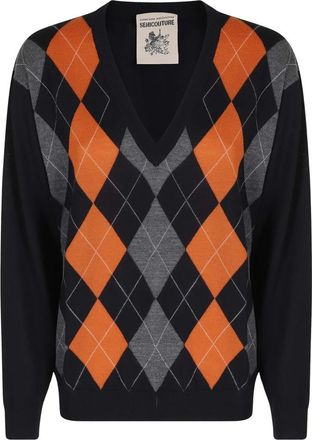 Semicouture Azalea Diamantpatroon Trui - Dames - V-hals truien - Veelkleurig - M - Truien & Vesten