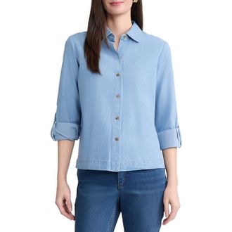 Jones New York Boxy Denim Button-Up Shirt in Pisces Wash at Nordstrom, Size X-Small