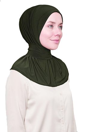 World of Shawls Ready To Go Instant Hijab for Ladies Girls Women With Tie Back Buttons Premium Quality Jersey Scarf (Olive Green)