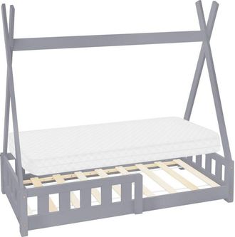 ML Design Ml-design - Cama Infantil Tipi Gris Claro Con Colch&oacute;n 70x140 Cm Protecci&oacute;n Antica&iacute;da Y Somier Estructura Listones De Madera Maciza De Pino Para Ni&ntilde;as 