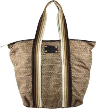 Fendi Pre-owned Tote Bags, female, Beige, Size: ONE SIZE Pre-owned Nylon Tote Bag