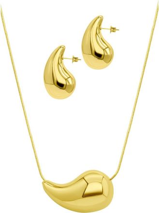 Adornia Sculptural Teardrop Pendant Necklace & Stud Earrings Set in Gold at Nordstrom Rack