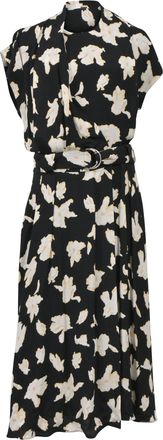 Proenza Schouler Belted Floral-Print Georgette Midi Dress in Black Viscose