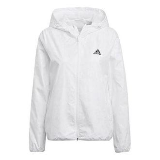adidas (WMNS) adidas Logo Solid Color Woven Zipper Hooded Jacket Autumn White GQ0615