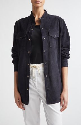 Eleventy Lambskin Suede Overshirt in 11 Blue at Nordstrom, Size 00 Us