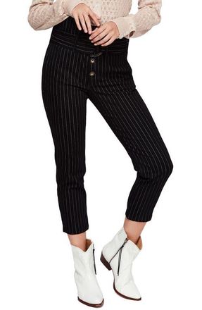 Free People Montella Pinstripe Crop Skinny Pants in Black at Nordstrom, Size 2
