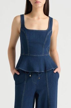 NVLT Peplum Stretch Cotton Denim Top in Dark Denim at Nordstrom Rack, Size X-Large