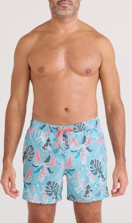 Saxx Oh Buoy 2N1 5-Inch Volley Swim Trunks in Island Trpcs-Blu Tde at Nordstrom, Size Xx-Large