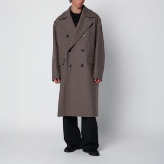 Dries Van Noten Cappotto doppiopetto color taupe in misto lana