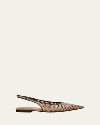 Brunello Cucinelli Perforated Leather Slingback Flats