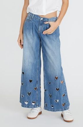 Free People Eloise x Cupid Cutout Heart Wide Leg Jeans in Medium Wash at Nordstrom Rack, Size 33